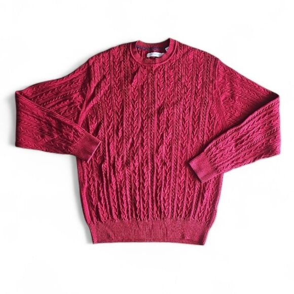 Alex Cannon Red Cable Knit Sweater Sz L Holiday Christmas Winter Classic Preppy - Picture 3 of 12